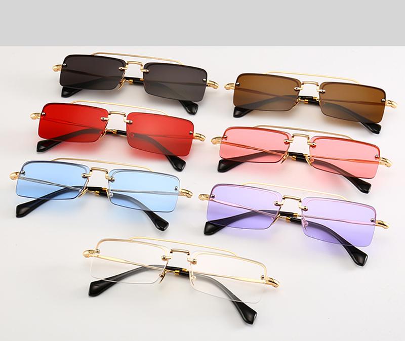  Unisex Gold Brown Red Retro Semi-Rimless Rectangle Metal Frame Sunglasses - Unisex Sunglasses - DYAVOR® 
