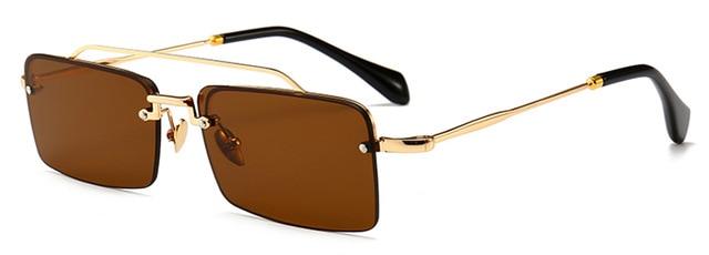  Unisex Gold Brown Red Retro Semi-Rimless Rectangle Metal Frame Sunglasses - Unisex Sunglasses - DYAVOR® 
