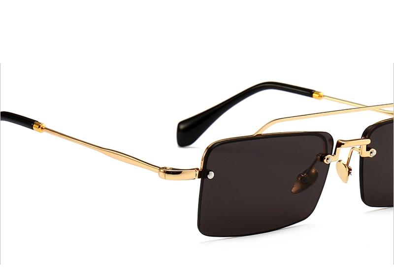  Unisex Gold Brown Red Retro Semi-Rimless Rectangle Metal Frame Sunglasses - Unisex Sunglasses - DYAVOR® 