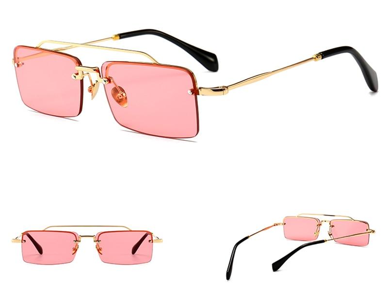  Unisex Gold Brown Red Retro Semi-Rimless Rectangle Metal Frame Sunglasses - Unisex Sunglasses - DYAVOR® 