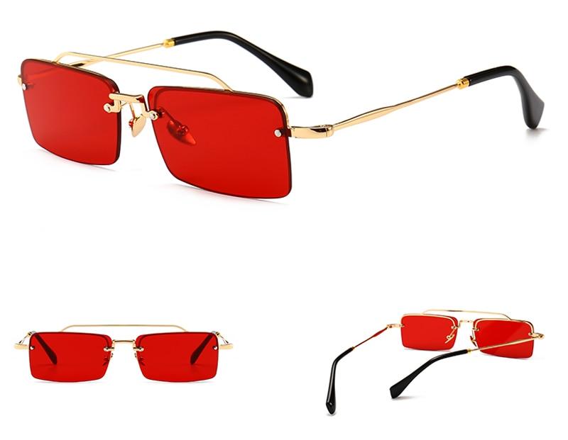  Unisex Gold Brown Red Retro Semi-Rimless Rectangle Metal Frame Sunglasses - Unisex Sunglasses - DYAVOR® 