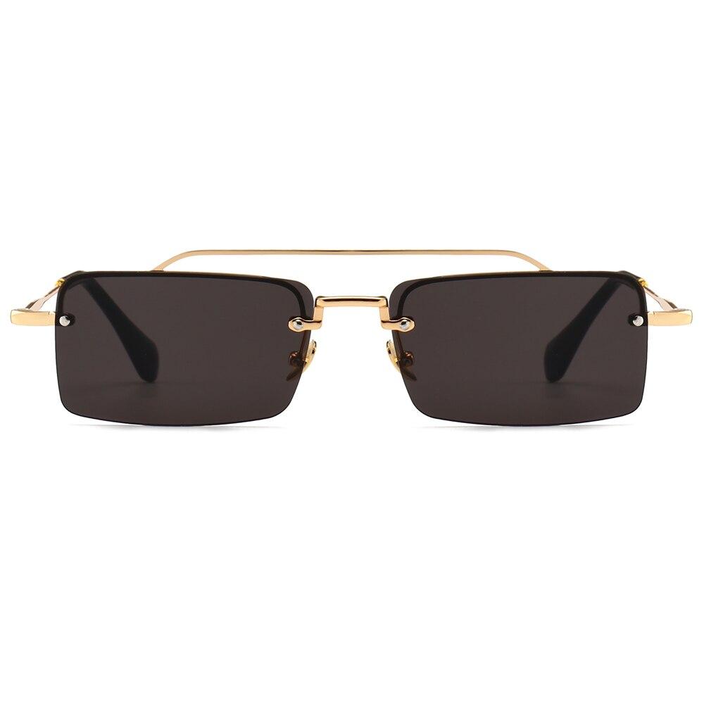  Unisex Gold Brown Red Retro Semi-Rimless Rectangle Metal Frame Sunglasses - Unisex Sunglasses - DYAVOR® 