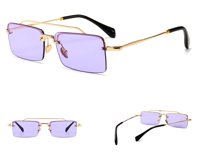  Unisex Gold Brown Red Retro Semi-Rimless Rectangle Metal Frame Sunglasses - Unisex Sunglasses - DYAVOR® 