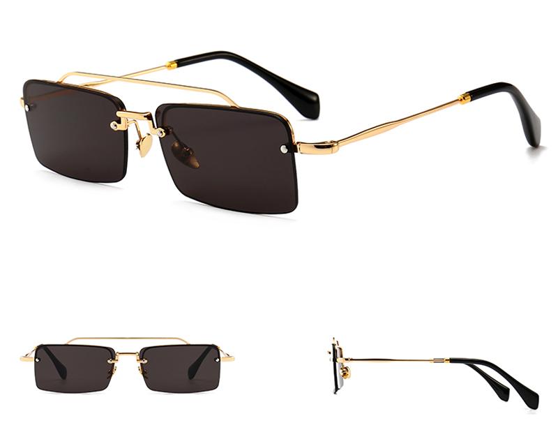  Unisex Gold Brown Red Retro Semi-Rimless Rectangle Metal Frame Sunglasses - Unisex Sunglasses - DYAVOR® 