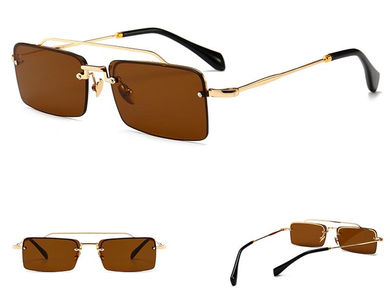  Unisex Gold Brown Red Retro Semi-Rimless Rectangle Metal Frame Sunglasses - Unisex Sunglasses - DYAVOR® 