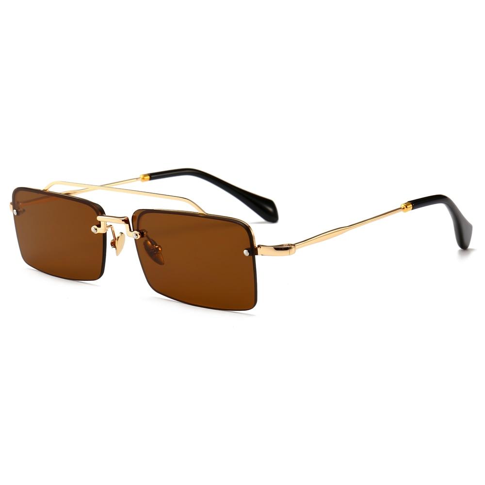  Unisex Gold Brown Red Retro Semi-Rimless Rectangle Metal Frame Sunglasses - Unisex Sunglasses - DYAVOR® 