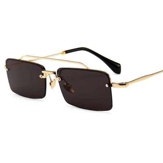  Unisex Gold Brown Red Retro Semi-Rimless Rectangle Metal Frame Sunglasses - Unisex Sunglasses - DYAVOR® 