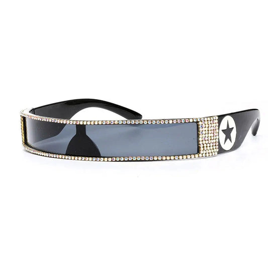  Unisex UV400 One Piece Steampunk Mirror Diamond Crystal Sunglasses - Unisex Sunglasses - DYAVOR® 