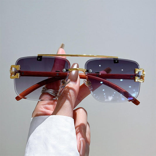  Unisex Oversized Rimless Gradient Double Bridge Retro Sunglasses - Unisex Sunglasses - DYAVOR® 