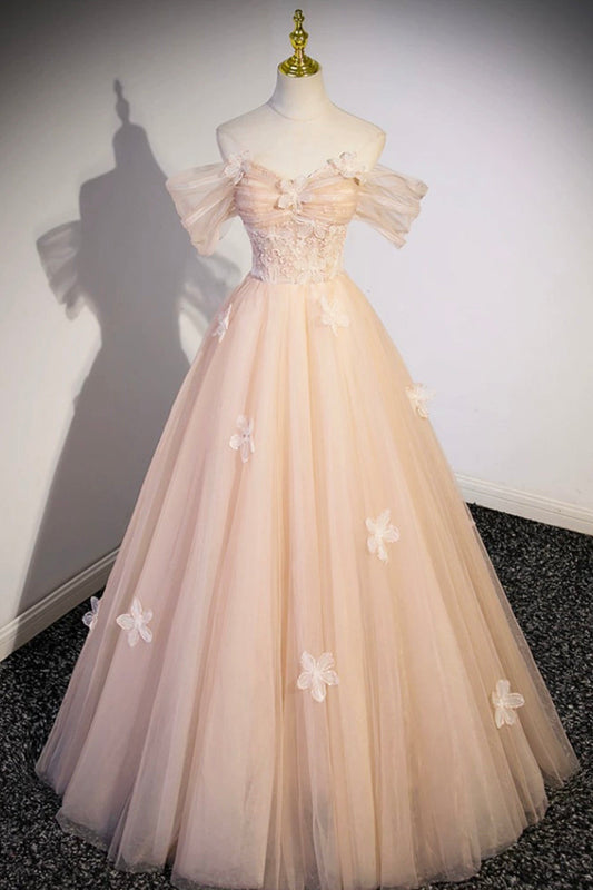 Coraline | Cute Flowers Tulle Long Formal Dresses, Off Shoulder Evening Dresses - Prom Dress - DYAVOR® 