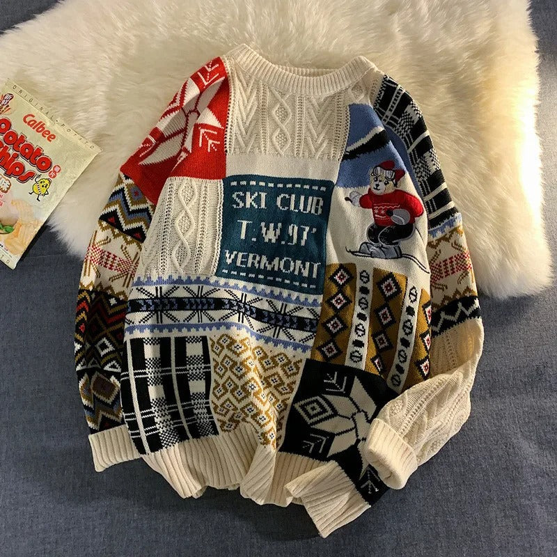 Lennart - Unisex patchwork sweater "Ski Club"