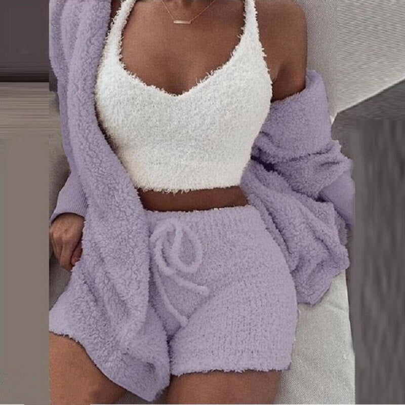  Fluffy Pajama Set for Women | 3-Piece Winter Loungewear - 11/162024 1 - DYAVOR® 