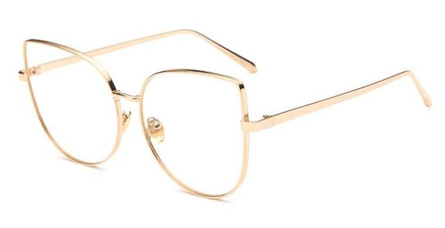  Vintage Fashion Metal Flat Frame Clear Lens Cat Eye Sunglasses for Women - Women Sunglasses - DYAVOR® 