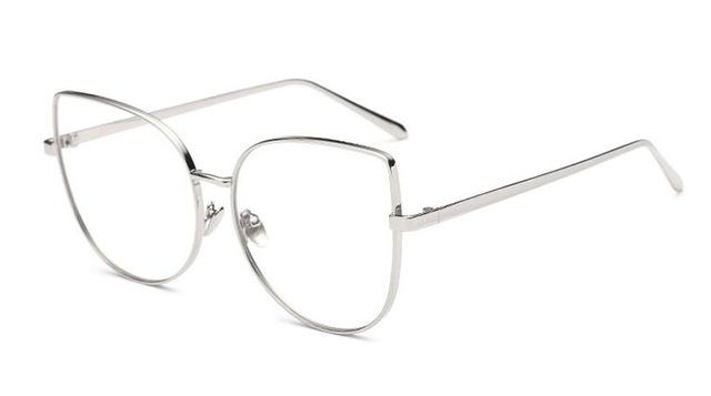  Vintage Fashion Metal Flat Frame Clear Lens Cat Eye Sunglasses for Women - Women Sunglasses - DYAVOR® 
