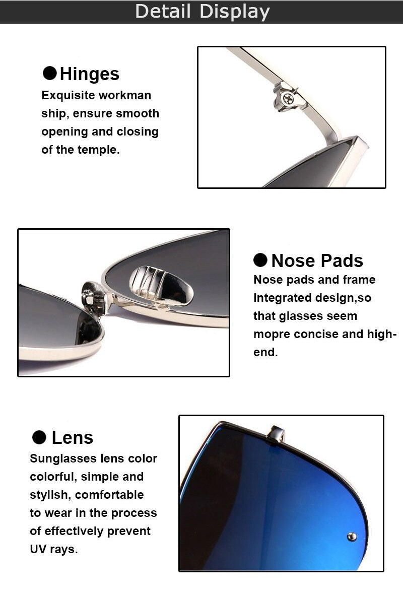  Vintage Fashion Metal Flat Frame Clear Lens Cat Eye Sunglasses for Women - Women Sunglasses - DYAVOR® 