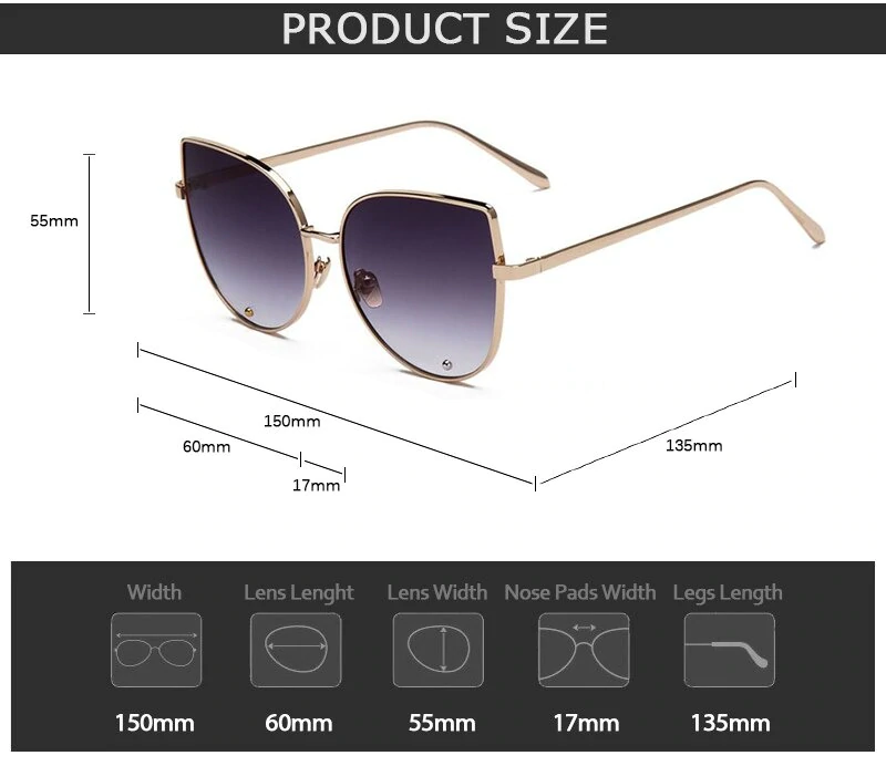  Vintage Fashion Metal Flat Frame Clear Lens Cat Eye Sunglasses for Women - Women Sunglasses - DYAVOR® 