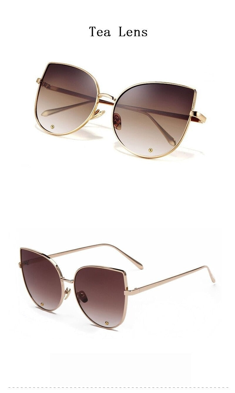  Vintage Fashion Metal Flat Frame Clear Lens Cat Eye Sunglasses for Women - Women Sunglasses - DYAVOR® 