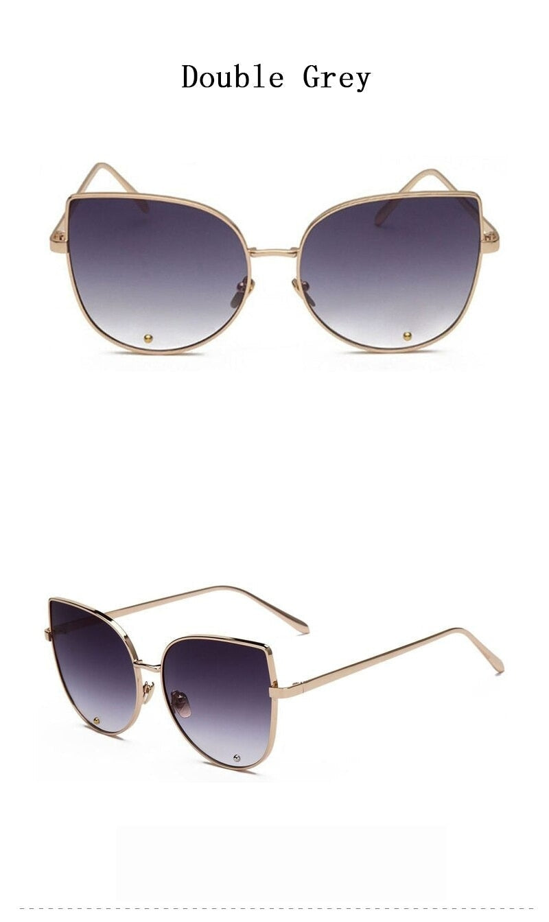  Vintage Fashion Metal Flat Frame Clear Lens Cat Eye Sunglasses for Women - Women Sunglasses - DYAVOR® 