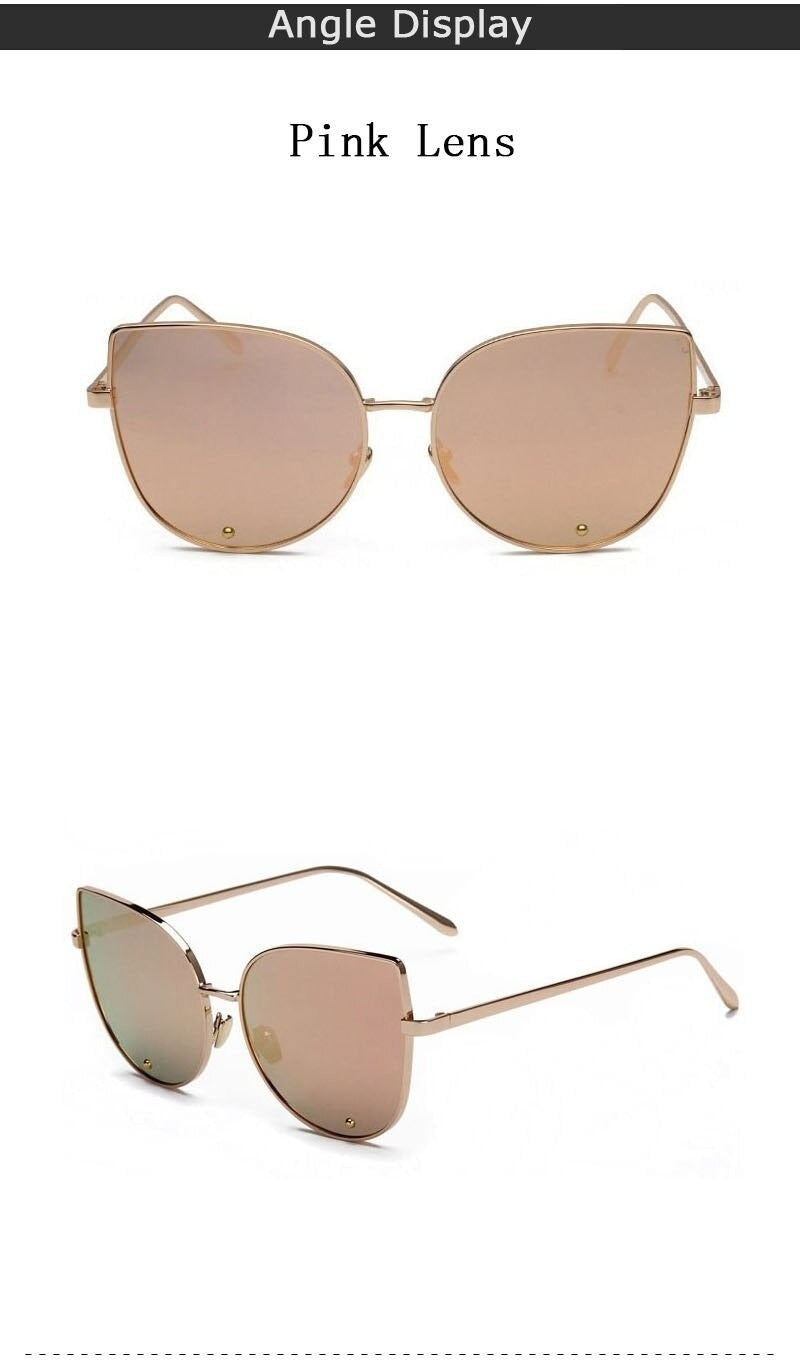  Vintage Fashion Metal Flat Frame Clear Lens Cat Eye Sunglasses for Women - Women Sunglasses - DYAVOR® 