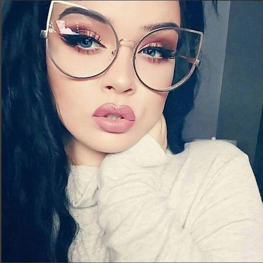  Vintage Fashion Metal Flat Frame Clear Lens Cat Eye Sunglasses for Women - Women Sunglasses - DYAVOR® 