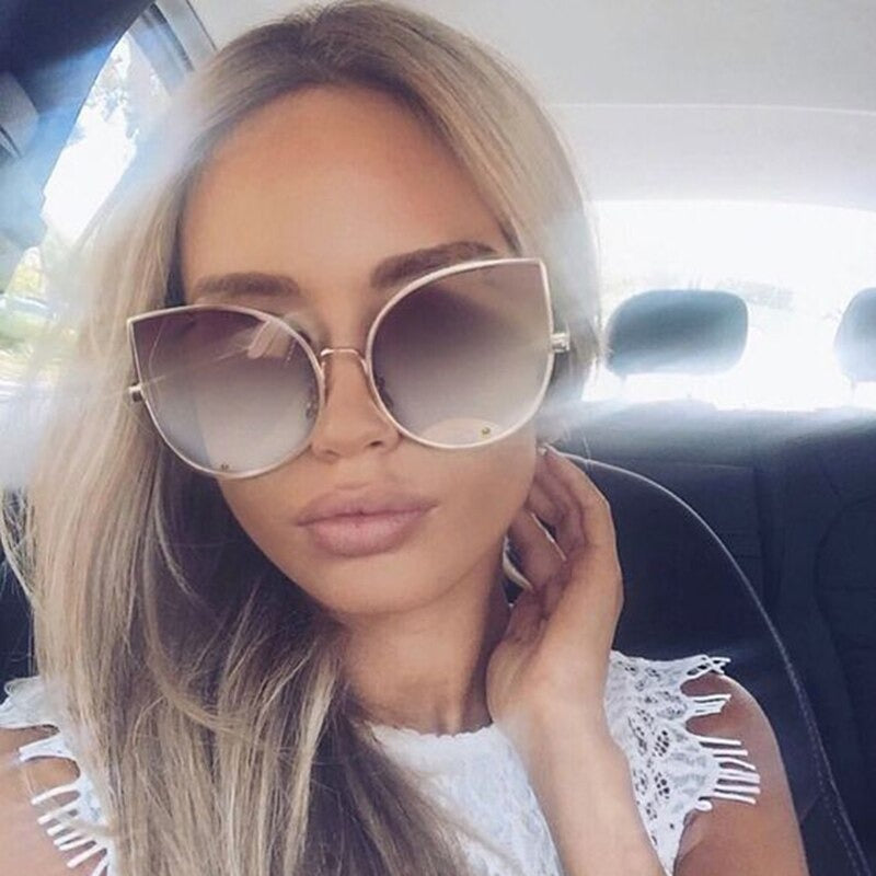  Vintage Fashion Metal Flat Frame Clear Lens Cat Eye Sunglasses for Women - Women Sunglasses - DYAVOR® 