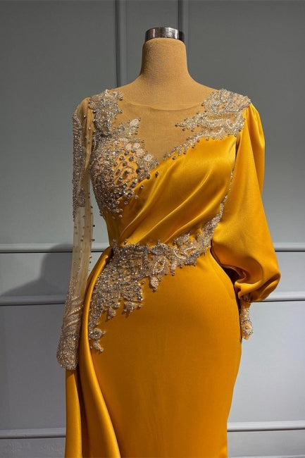  Vintage Jewel Asymmetric Beading Long Sleeves Prom Dress with Appliques - Prom Dresses - DYAVOR® 