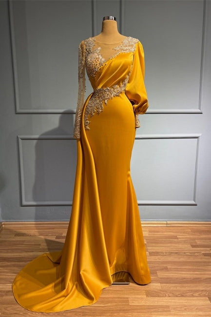  Vintage Jewel Asymmetric Beading Long Sleeves Prom Dress with Appliques - Prom Dresses - DYAVOR® 