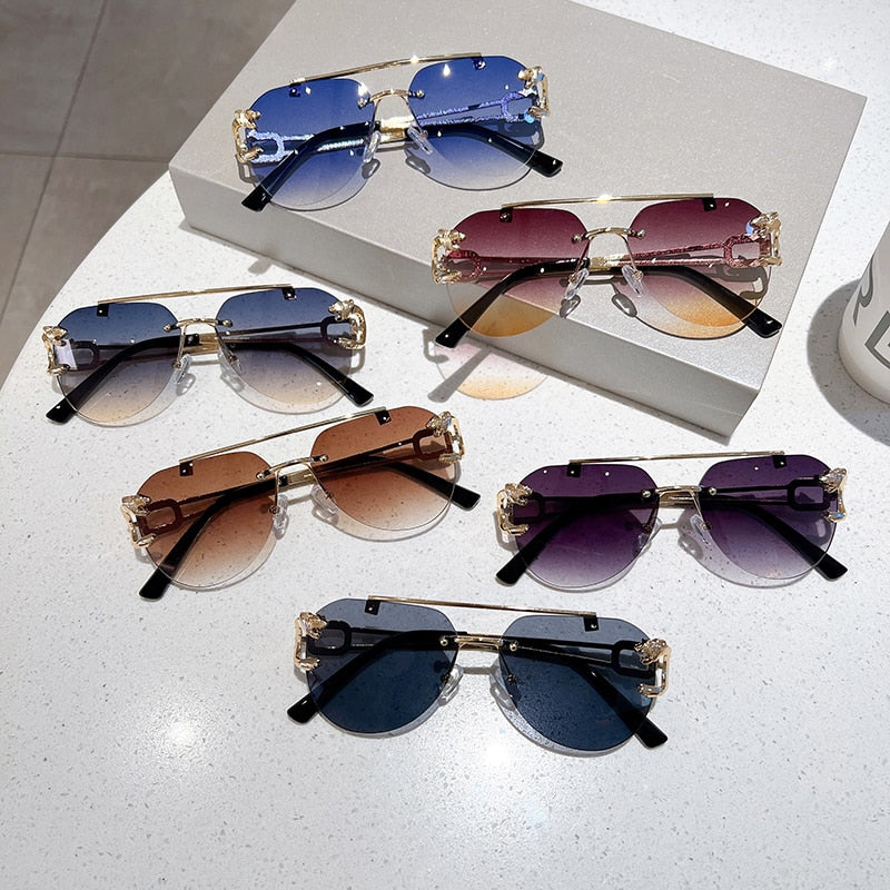  Unisex Vintage UV400 Double Bridge Gradient Rimless Partywear Sunglasses - Unisex Sunglasses - DYAVOR® 