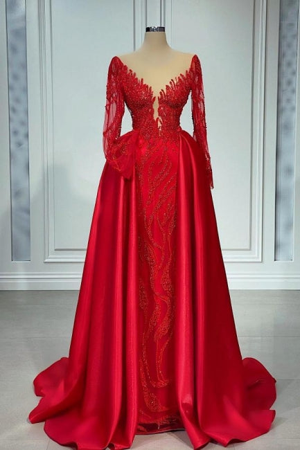  Vintage V-neck Lace Long Sleeves A-Line Prom Dresses Evening Gown - Prom Dresses - DYAVOR® 