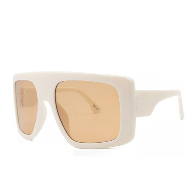  Vintage Women's Beige Large Shield Oversized Celebrity Square Sunglasses - Women Sunglasses - DYAVOR® 