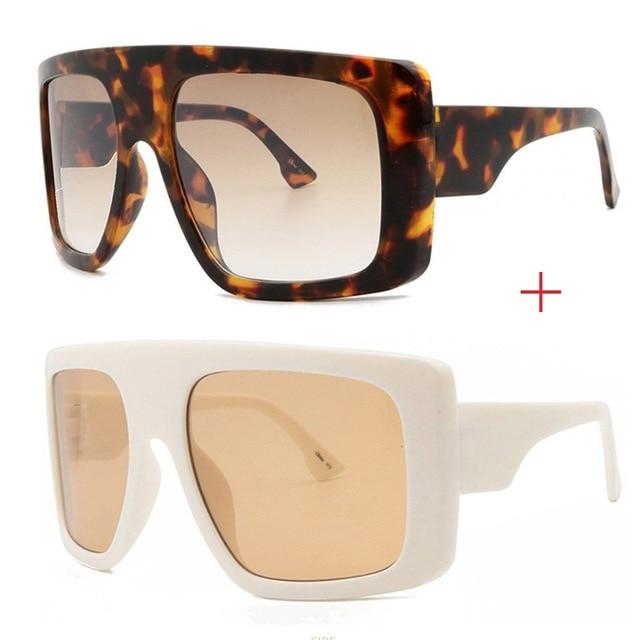  Vintage Women's Beige Large Shield Oversized Celebrity Square Sunglasses - Women Sunglasses - DYAVOR® 