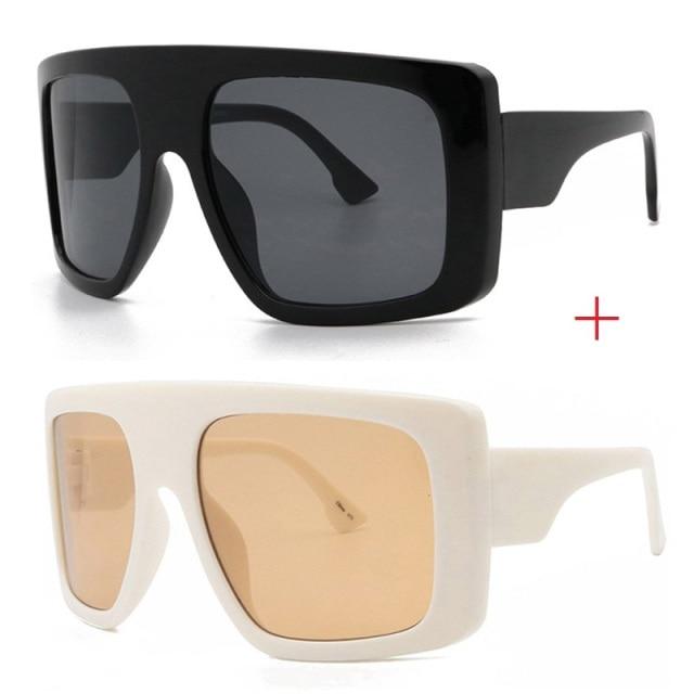  Vintage Women's Beige Large Shield Oversized Celebrity Square Sunglasses - Women Sunglasses - DYAVOR® 