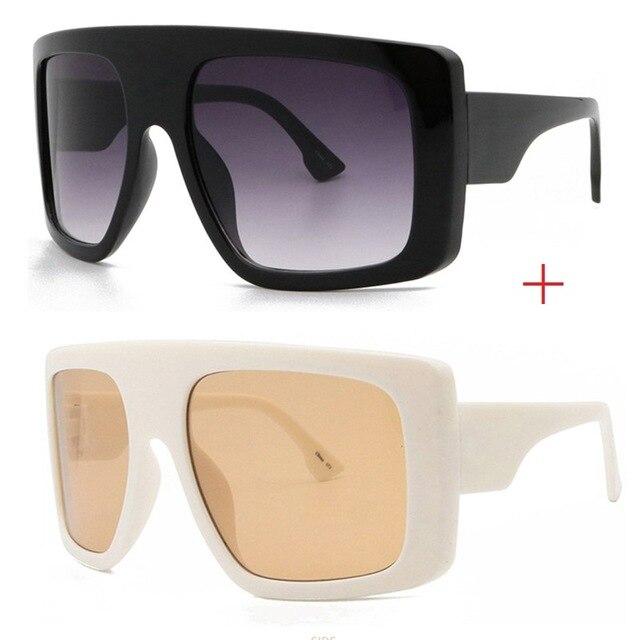  Vintage Women's Beige Large Shield Oversized Celebrity Square Sunglasses - Women Sunglasses - DYAVOR® 