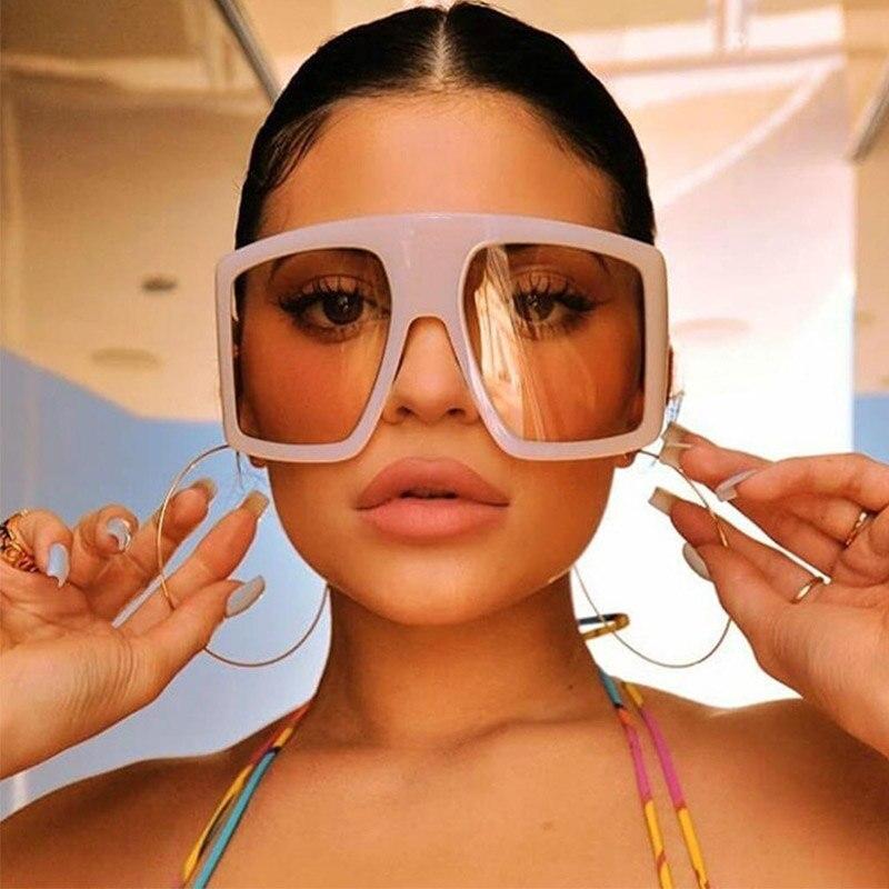 Vintage Women's Beige Large Shield Oversized Celebrity Square Sunglasses - Women Sunglasses - DYAVOR® 