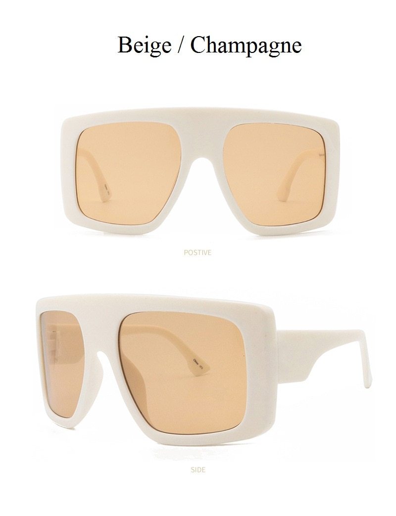  Vintage Women's Beige Large Shield Oversized Celebrity Square Sunglasses - Women Sunglasses - DYAVOR® 