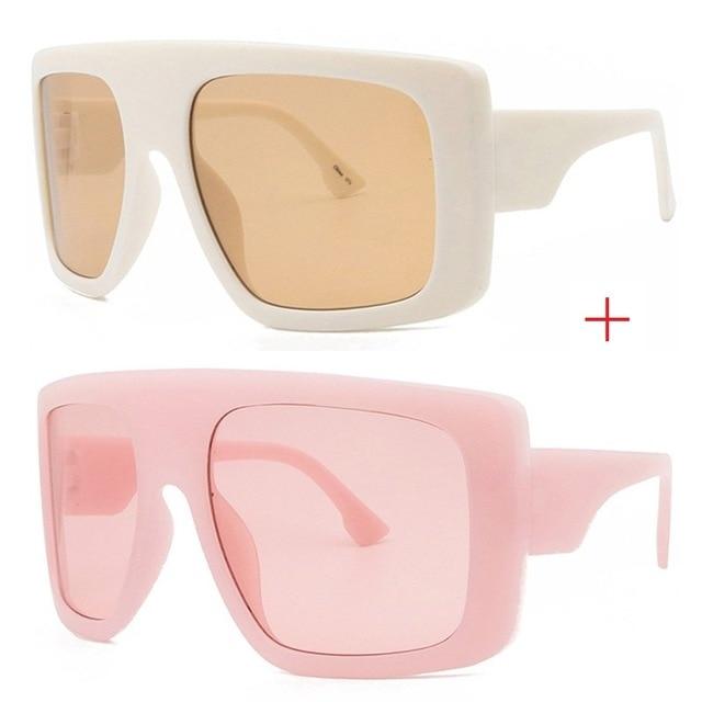  Vintage Women's Beige Large Shield Oversized Celebrity Square Sunglasses - Women Sunglasses - DYAVOR® 