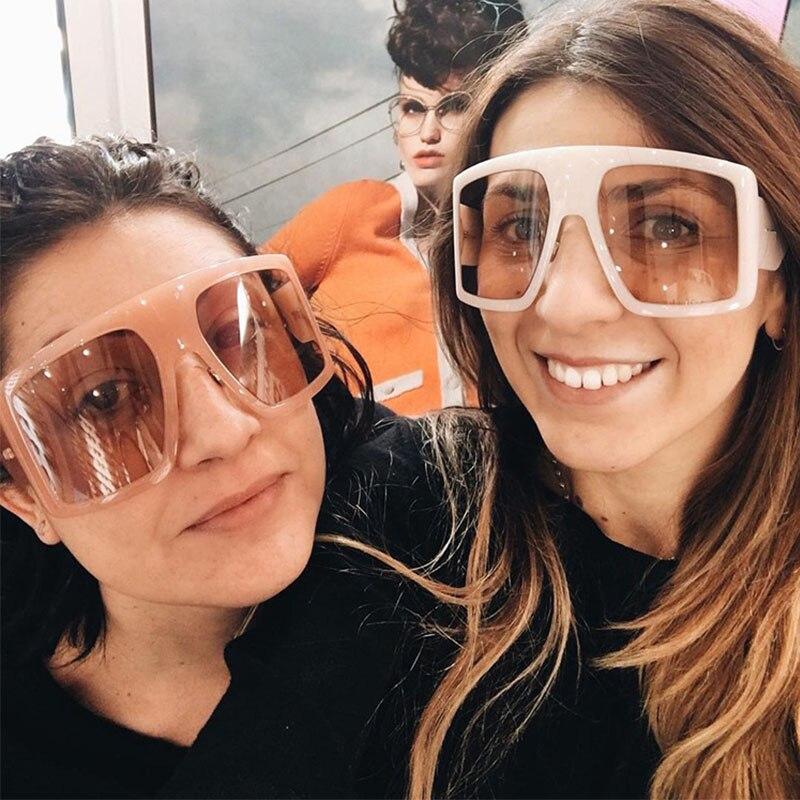  Vintage Women's Beige Large Shield Oversized Celebrity Square Sunglasses - Women Sunglasses - DYAVOR® 