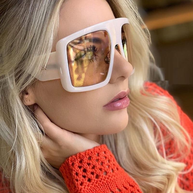  Vintage Women's Beige Large Shield Oversized Celebrity Square Sunglasses - Women Sunglasses - DYAVOR® 