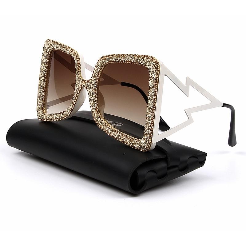  Vintage Women's Bling Stones Big Wide Temple Oversize Sunglasses - Women Sunglasses - DYAVOR® 