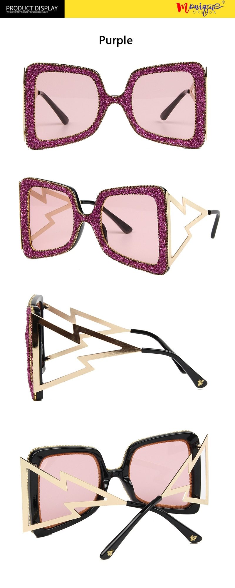  Vintage Women's Bling Stones Big Wide Temple Oversize Sunglasses - Women Sunglasses - DYAVOR® 