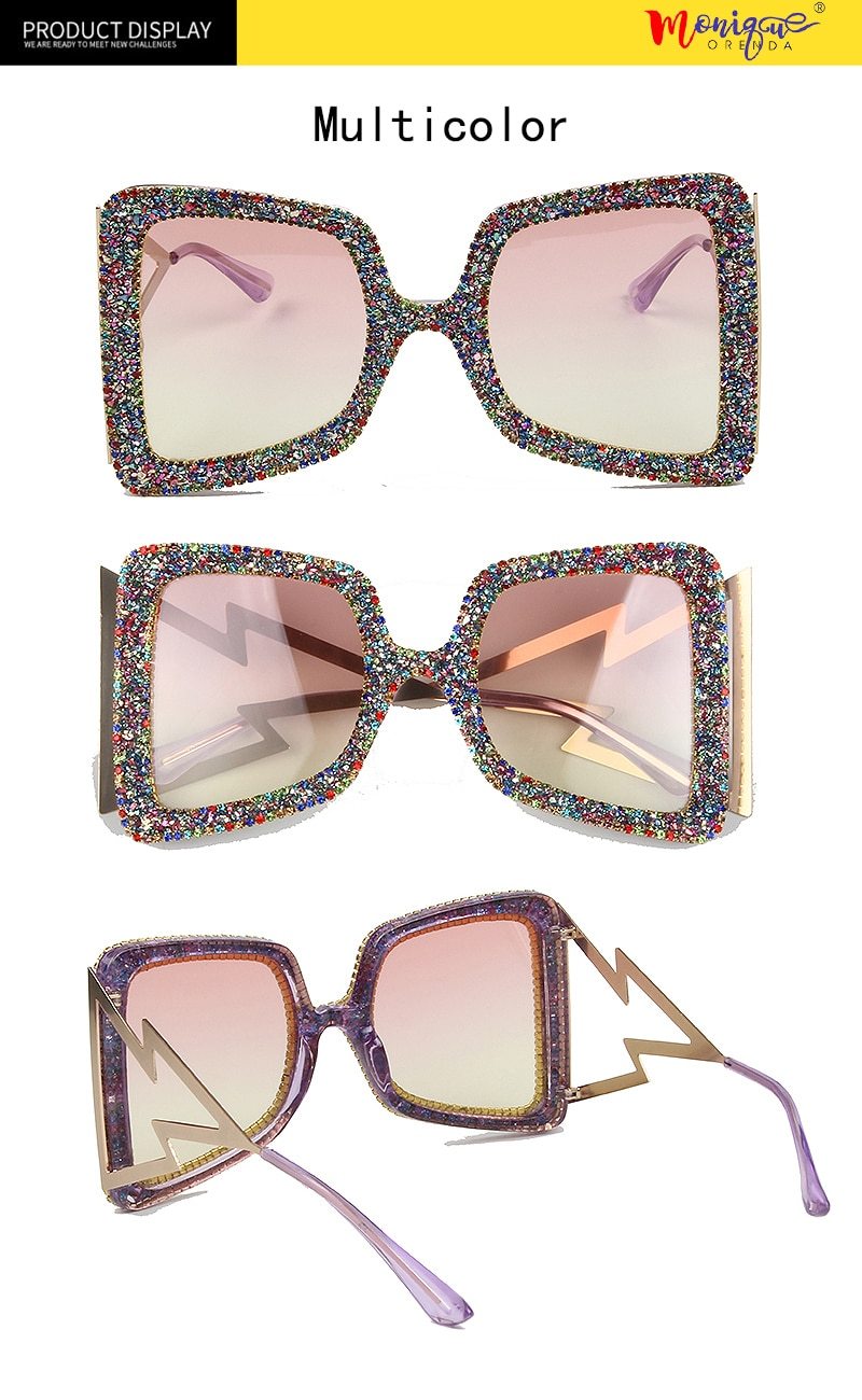  Vintage Women's Bling Stones Big Wide Temple Oversize Sunglasses - Women Sunglasses - DYAVOR® 
