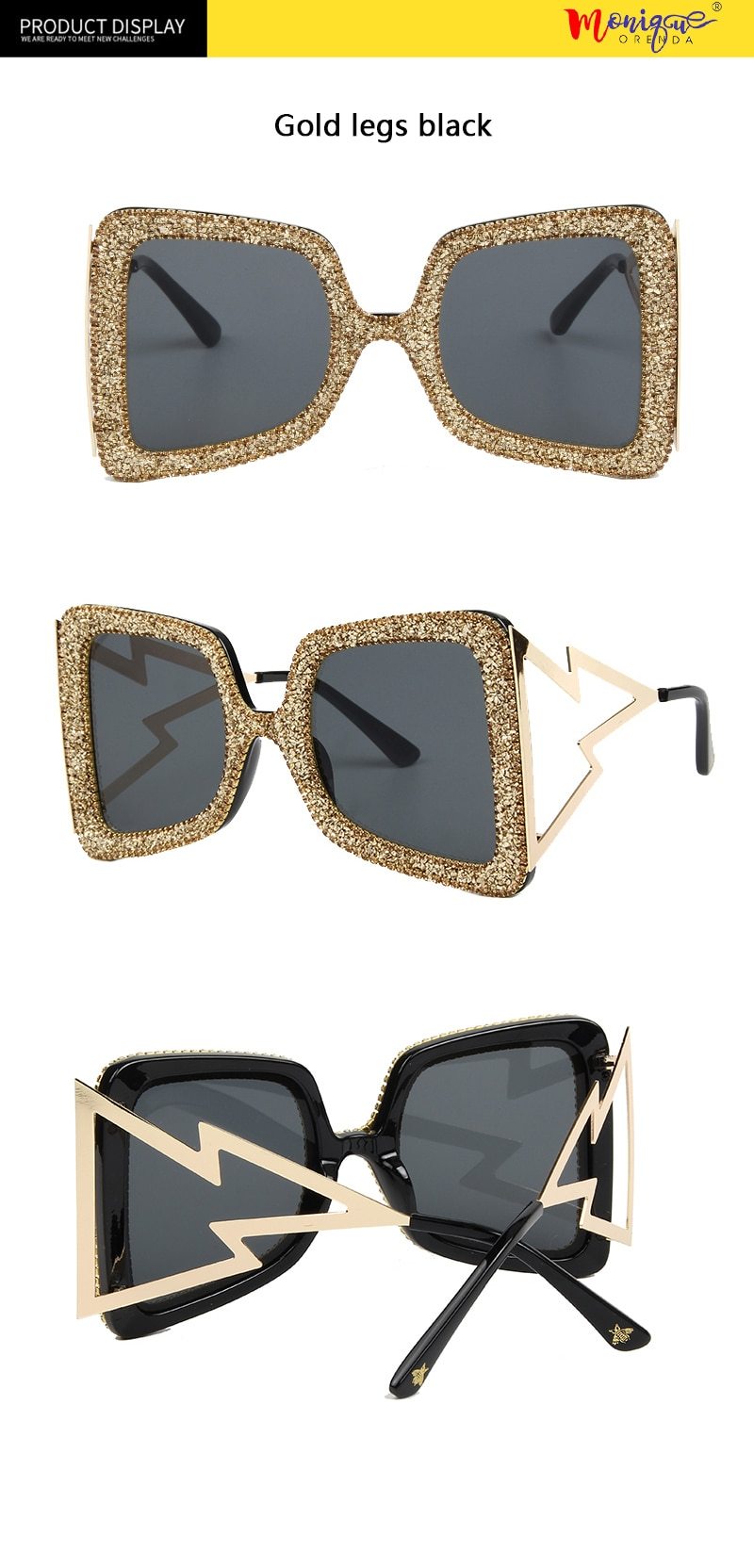 Vintage Women's Bling Stones Big Wide Temple Oversize Sunglasses - Women Sunglasses - DYAVOR® 