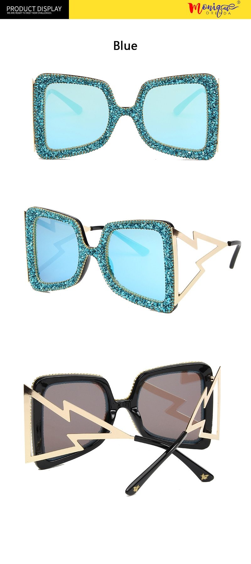  Vintage Women's Bling Stones Big Wide Temple Oversize Sunglasses - Women Sunglasses - DYAVOR® 