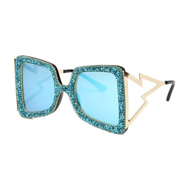  Vintage Women's Bling Stones Big Wide Temple Oversize Sunglasses - Women Sunglasses - DYAVOR® 