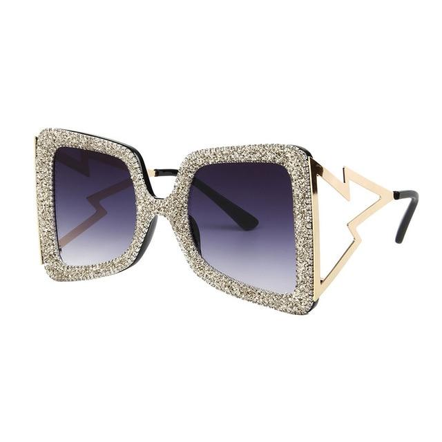  Vintage Women's Bling Stones Big Wide Temple Oversize Sunglasses - Women Sunglasses - DYAVOR® 