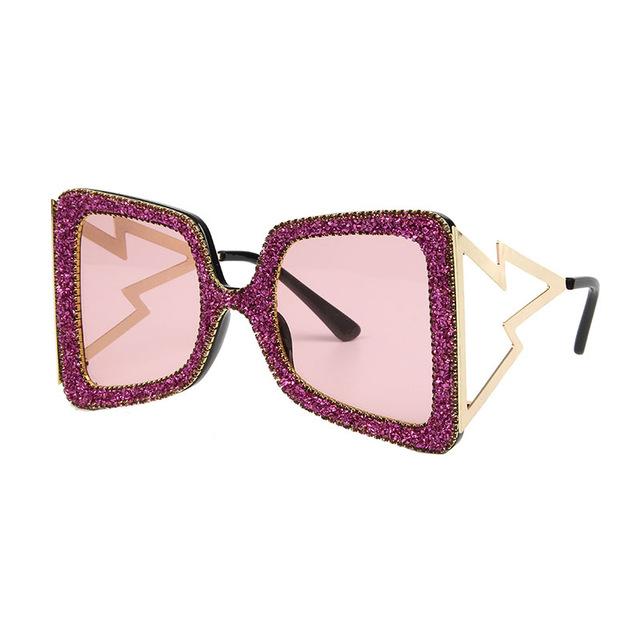  Vintage Women's Bling Stones Big Wide Temple Oversize Sunglasses - Women Sunglasses - DYAVOR® 