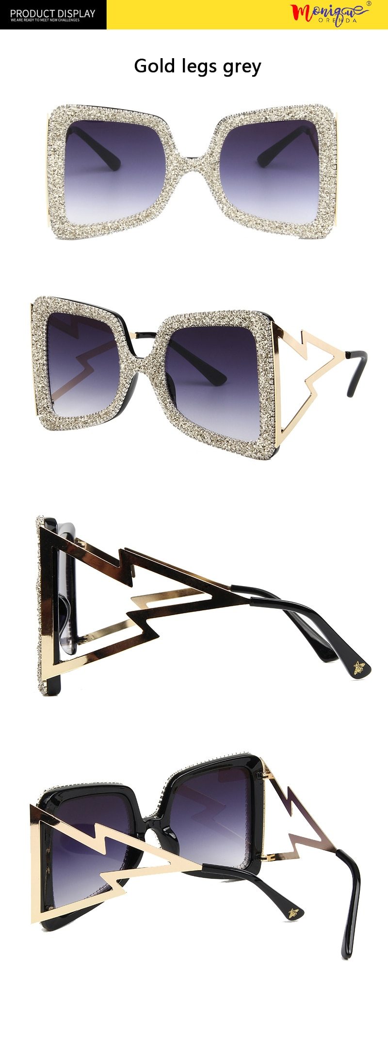  Vintage Women's Bling Stones Big Wide Temple Oversize Sunglasses - Women Sunglasses - DYAVOR® 