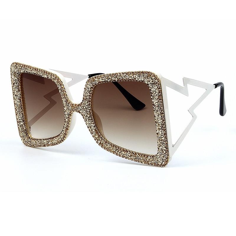  Vintage Women's Bling Stones Big Wide Temple Oversize Sunglasses - Women Sunglasses - DYAVOR® 