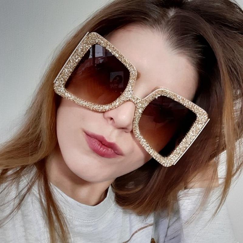  Vintage Women's Bling Stones Big Wide Temple Oversize Sunglasses - Women Sunglasses - DYAVOR® 