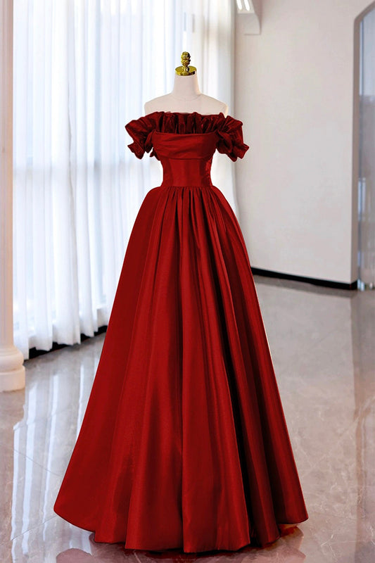  Milan | Burgundy Strapless Satin Long Prom Dress, A-Line Evening Party Dress - Prom Dress - DYAVOR® 
